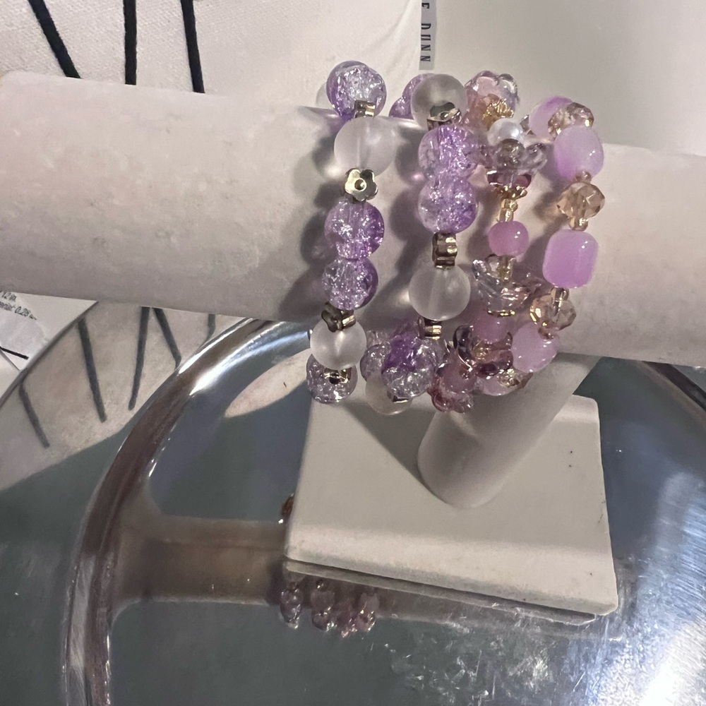 Elegant Purple and Pink Beaded Bracelet Set